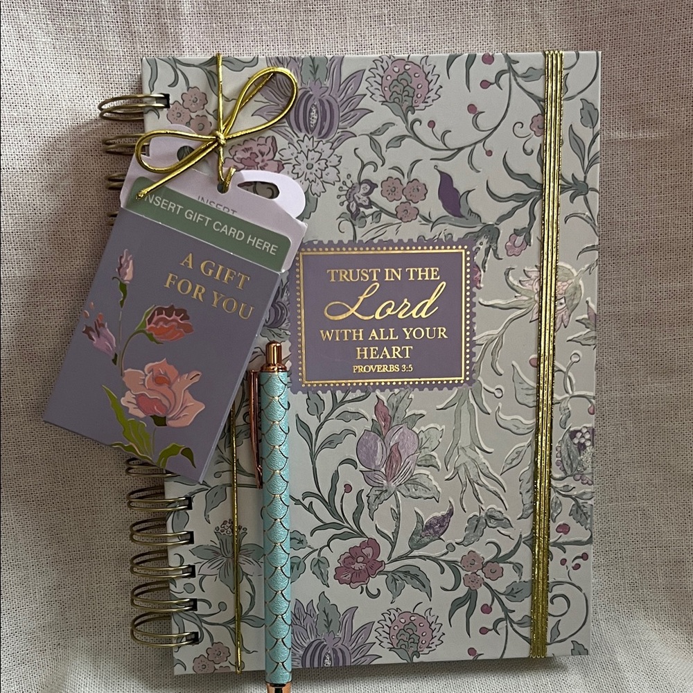 Lila Inspirational Floral Spiral Notebook with Pen - Trust in the Lord Design